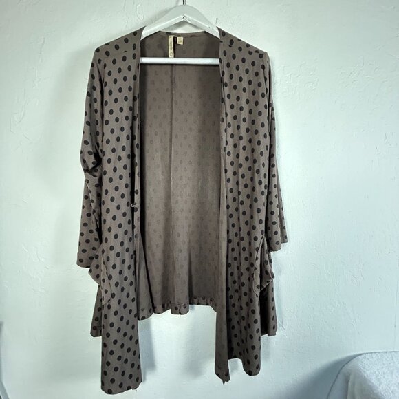 Comfy USA Womens Polka Dot Open Front Cardigan Coatigan Large Brown Black Swing - Picture 1 of 9